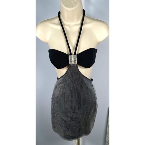 David Koma Cady Sequin Crystal Embellished Bra Detail Halterneck Mini Dress Sz 2 - Picture 4 of 9